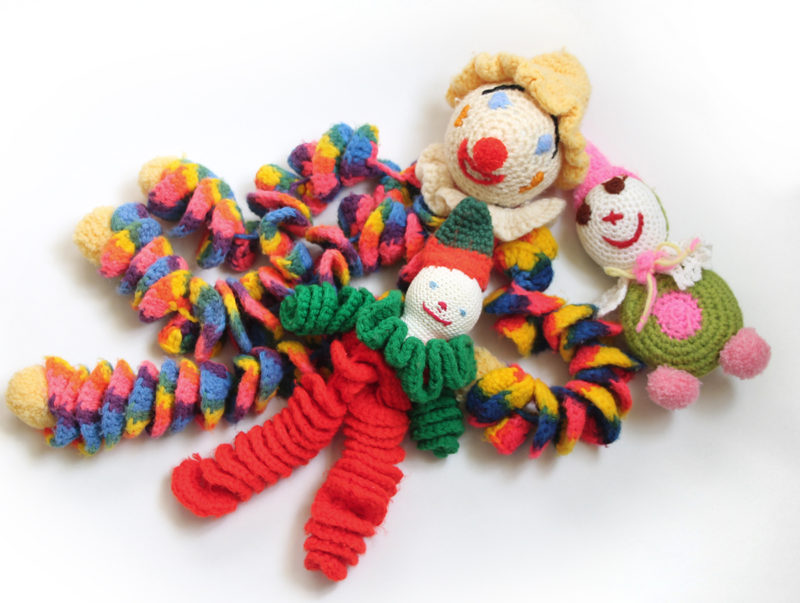 crocheted clown dolls